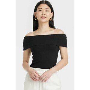 Target Black Off-the-Shoulder Ribbed Knit Top Size XL